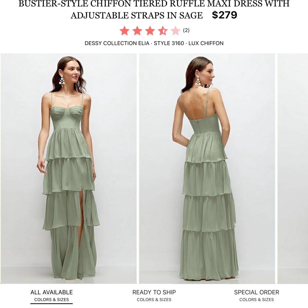 After Six Sage Bustier Tiered Ruffle Chiffon Maxi Dress